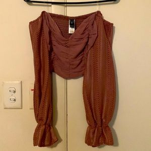 Long sleeve off-the-shoulder corset/textured crop top